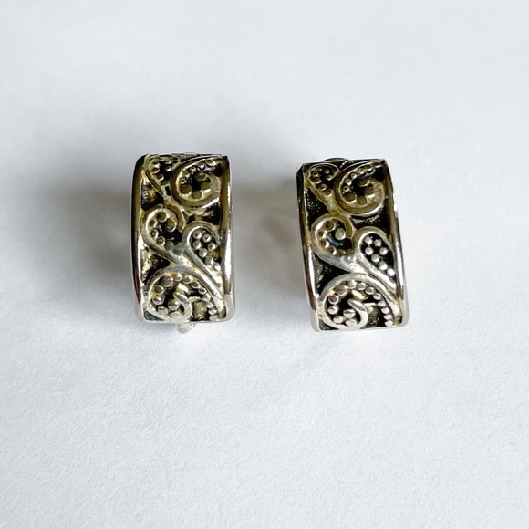 Vintage Napier Screw Back Earrings Paisley Silver Black - Picture 2 of 7